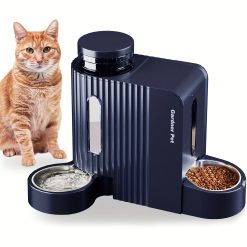 Automatic Gravity Cat Food Feeder And Water Dispenser Stainless Steel Two-in-One Set Large Capacity Dispenser for Pets Dogs, Puppies, Kittens