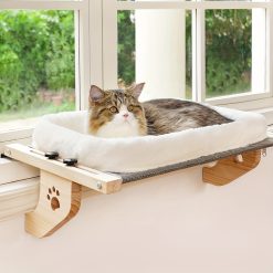 Adjustable Cat Window Perch & Hammock - Durable Plastic Frame with Soft Fleece Lining, Paw Print Cutouts for Indoor Cats, Easy Install Wall/Ceiling Mount for Windowsill, Bedside, Cabinet - Large Cat Bed, Pet Relaxation Spot | Decorative Pet Accessory | Secure Attachment Features, Cat Hammock