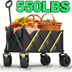 [Heavy Duty Trolley] 1pc Heavy Duty Foldable Trolley Pet Transport Beach Trolley | 550lb Multipurpose Garden Trolley with All Terrain Wheels for Beach, Lawn, Sports, Garden, Gardenig Supplies, Equipment And Camping Stuff Clearance Black, 29.92 Inch, Christmas Gifts