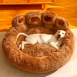 [Soothing | Cozy] 1pc Soothing Warm Cozy Plush Round Hug Lounger | Cute Bear Paw Pet Bed, Donut Dog and Cat Bed | No Assembly Required, Suitable for Cats and Small/Medium/Large Dogs