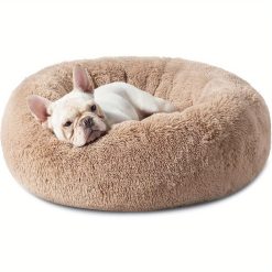 30in Anti-Slip Round Fluffy Plush Faux Fur Calming Dog Bed - Washable Medium Pet Bed for Medium Dogs, Fits Up To 45lbs Pets